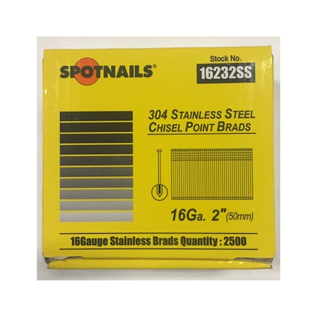 Spotnails 16 Gauge 2in Straight Stainless Steel Brads,  16232SS
